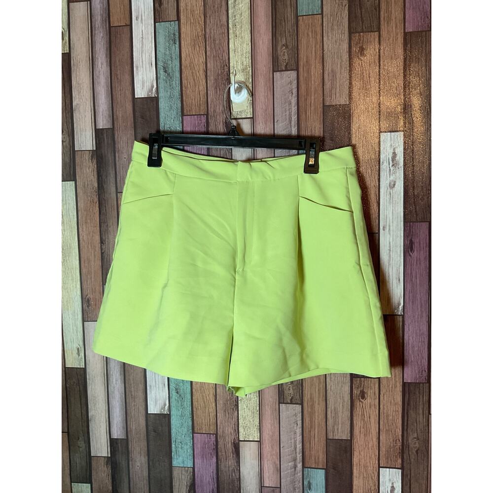 Love Tree Womens Lime Green High Waisted Pleated Dress Shorts Size Large
